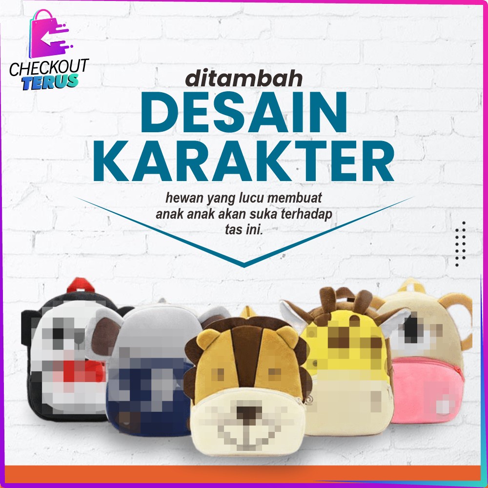 CT T41 Tas Ransel Anak Backpack Anak Karakter Hewan Bahan Boneka Ransel Anak Sekolah Karakter Animal