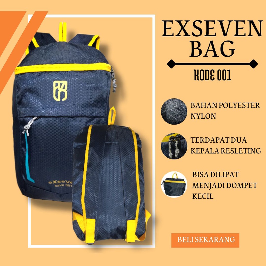 Tas lipat Ransel pria Exseven Ransel Punggung Waterproof 001-Exseven Tas pria Tas mudik 15liter