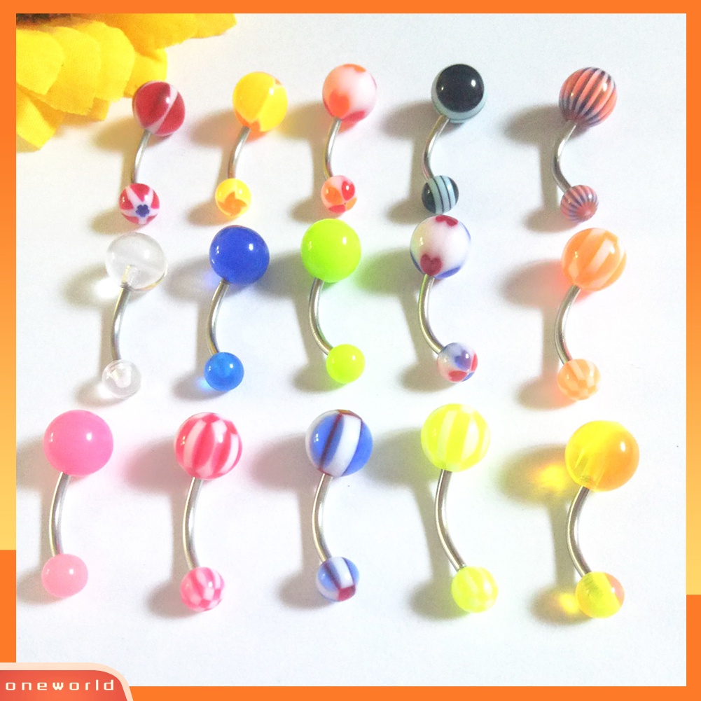 [oneworld] 100 Pcs Warna Campur Bola Pusar Pusar Pusar Cincin Barbel Perhiasan Tindik Tubuh