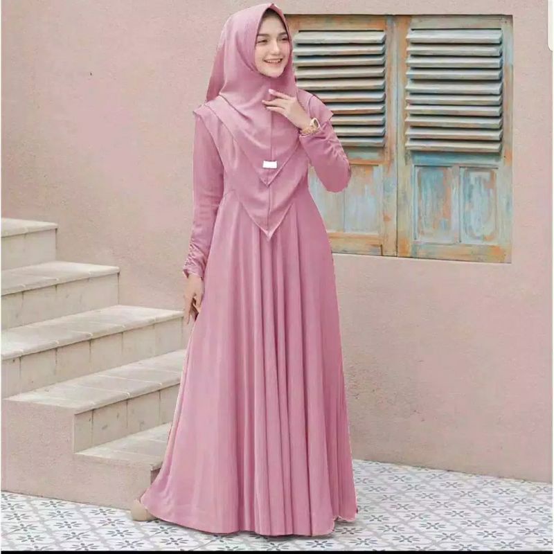KHANSA - Baju Gamis Syari Busui Dress Ukuran S M L XL XXL XXXL 3XL 4XL Plus Free Hijab Khimar 2 Dua 