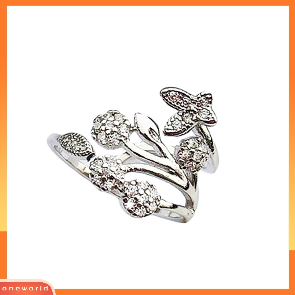 {oneworld} Cincin Tunangan Desain Kupu-Kupu Perhiasan Silver Lovely Untuk Wanita Perempuan Lady