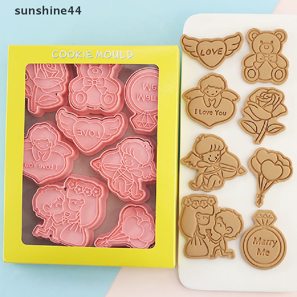 Sunshine 8Pcs 3D Kartun Cookie Cutters Valenes Day Biskuit Cetakan DIY Fondant Decorag Untuk Ulang Tahun Pesta Pernikahan Natal Cookies.