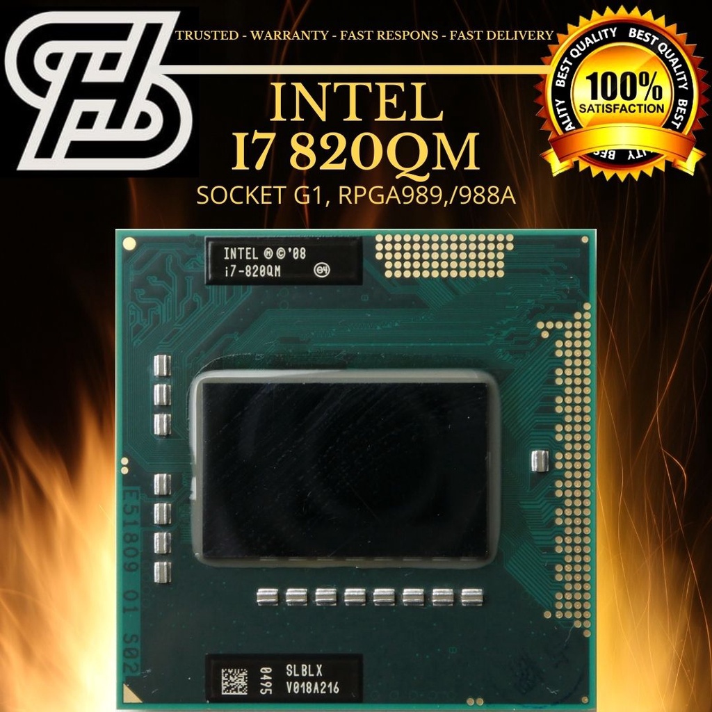 INTEL I7 820QM UP TO 3.67GHz LAPTOP SOCKET G1/ 989RPGA PROCESSOR NO GPU TDP 45W - BEST QUALITY SELEC