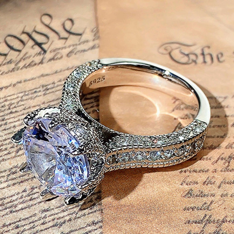 Baru Trendi Cincin Kawin Wanita Besar Bulat Cubic Zirconia 8cakar Cabang Setting Mewah Fashion Perempuan Rings Jewelry