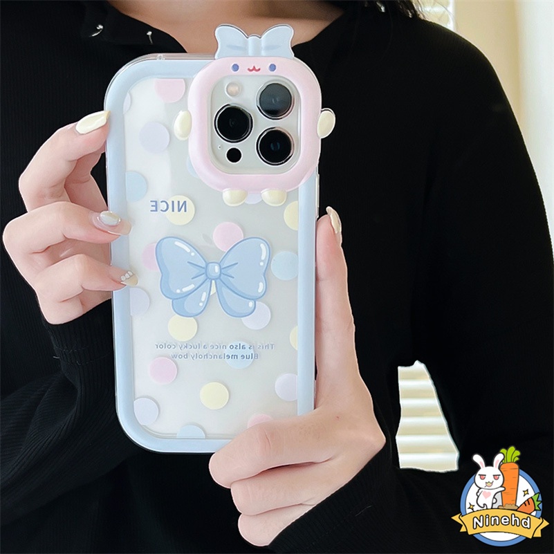 IPHONE Casing Kompatibel Untuk Iphone14 13 12 11 Pro Max X Xr Xs Max7 8 6 6s Plus Se2020Manis Keren Gadis Gelombang Dot Ikatan Simpul Casing Ponsel Lensa Penuh Perlindungan Jatuh Soft Case Cover Pelindung