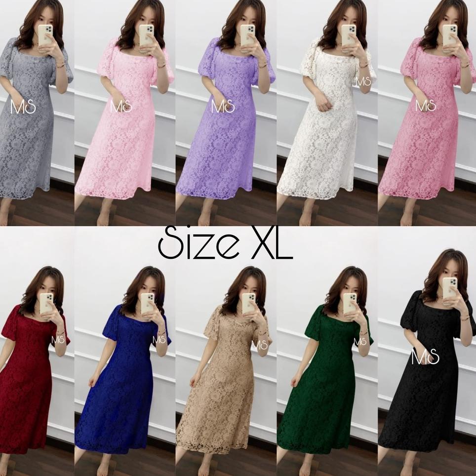 【MEGA SALE】 BISA COD - DRESS SCARLET BRUKAT 3 UKURAN / MIDI DRESS BROKAT SIMPLE ELEGAN LD120 JUMBO