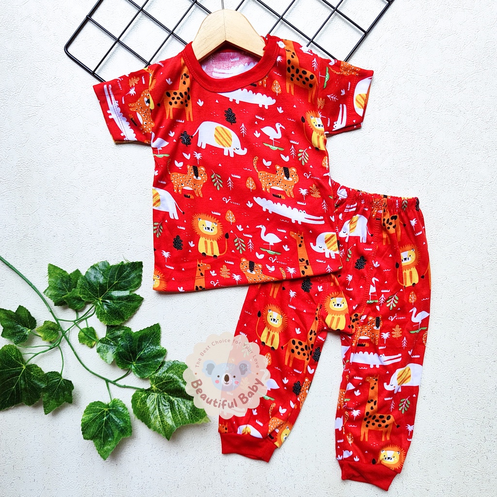 Baby.ou - PREMIUM Setelan Baju Bayi Piyama Bayi Lengan Pendek Celana Panjang Motif Printing Animals