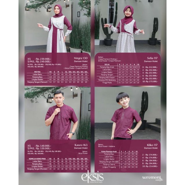 Seply Eksis 193 Damson Violet Meyra 130 Kaseo 163 Selia 117 Kliko 117 Baju Muslim Gamis Sarimbit Keluarga Family Series Lebaran Terbaru Ori 2023