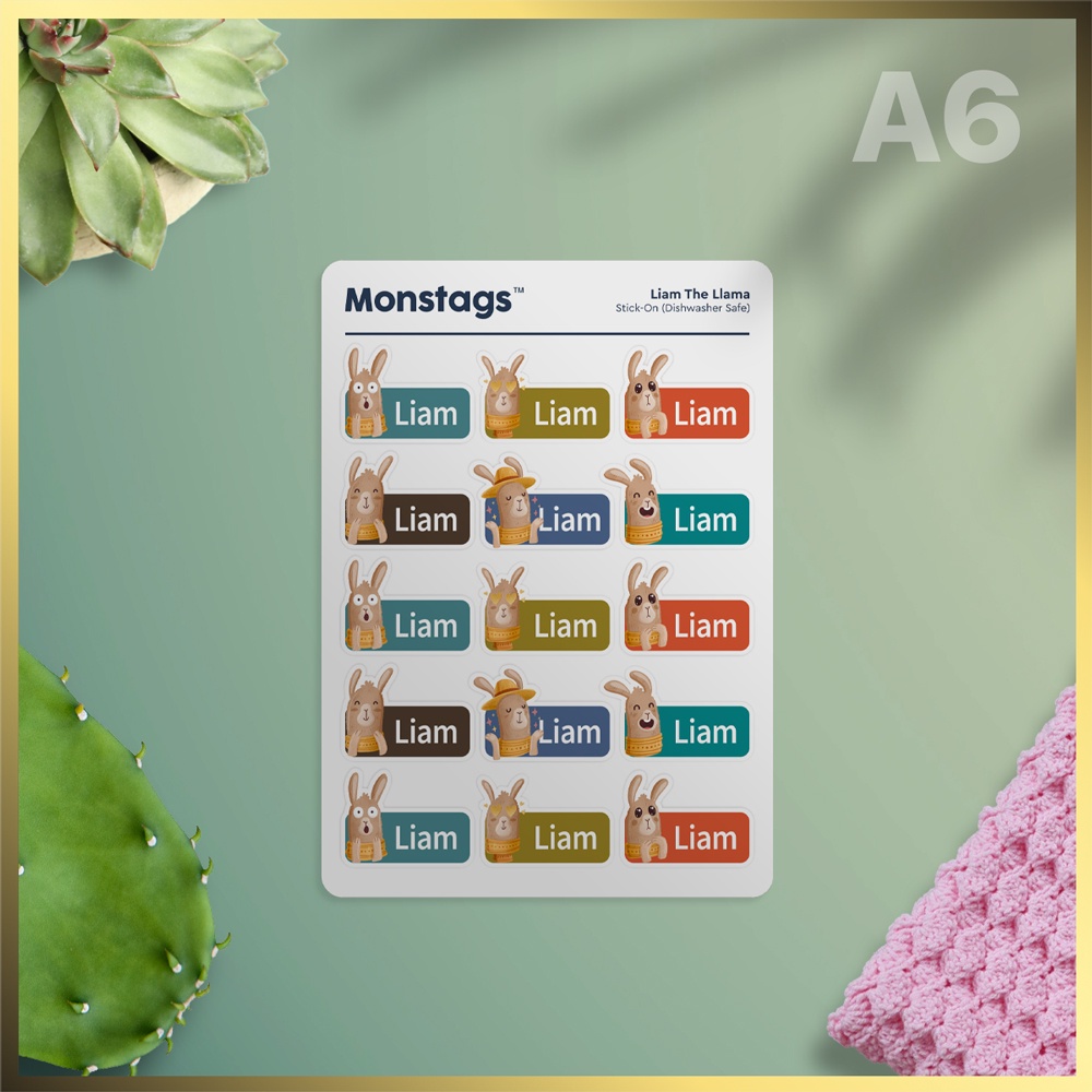 

Monstags Sticker Label / Stick-On Waterproof Tag - Liam The Llama