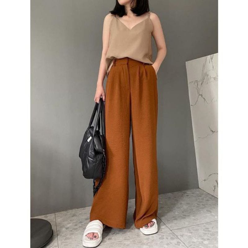 Celana wanita Korea Celana Kulot Crinkle Highwaist Wanita Loose Cullote Pants Highwaist Jumbo Wanita Dewasa Premium Celana korea