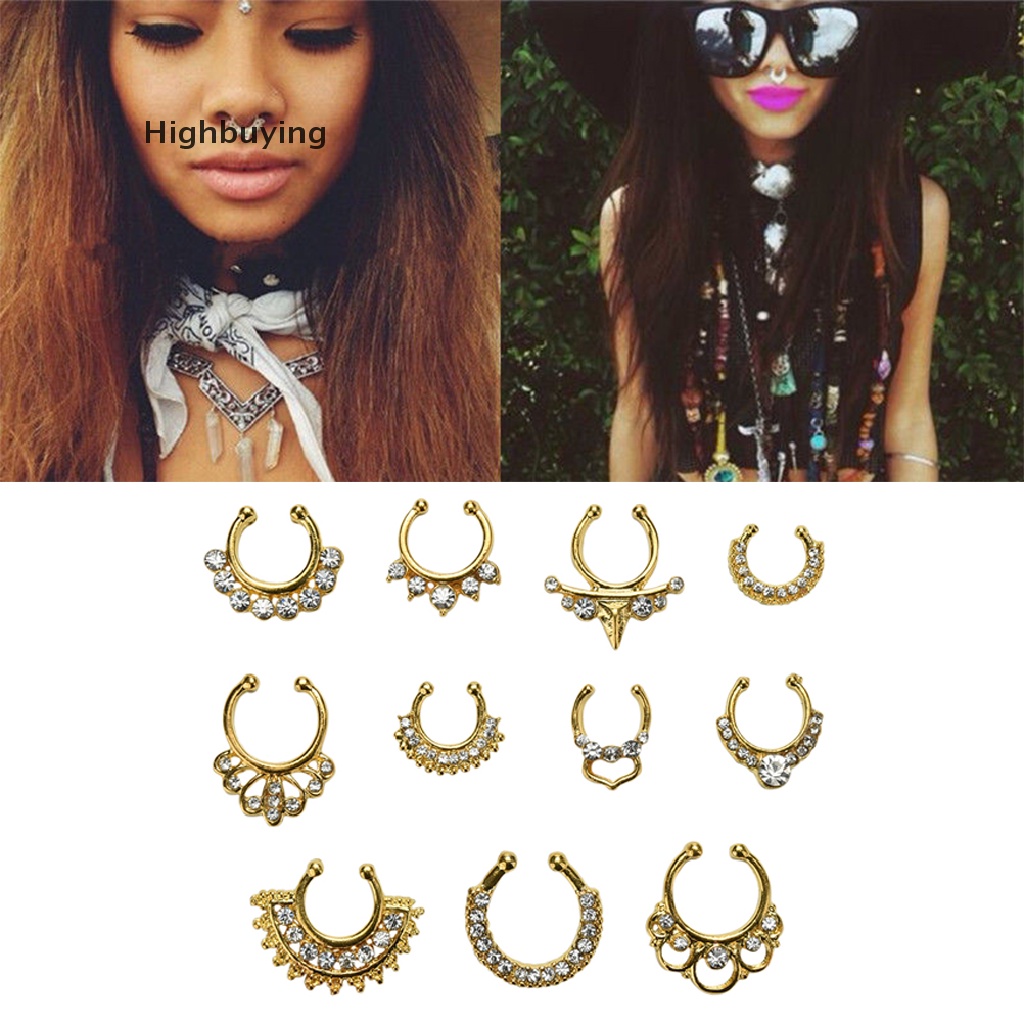 Hbid Ch Fake Septum Clicker Crystal Nose Ring Non Gantungan Clip On Perhiasan Glory