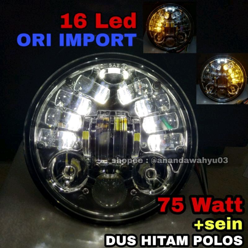 DAYMAKER LED 16 TITIK LED 5.75 INCH 75 WATT PLUS SEIN ORIGINAL IMPORT DUS HITAM POLOS