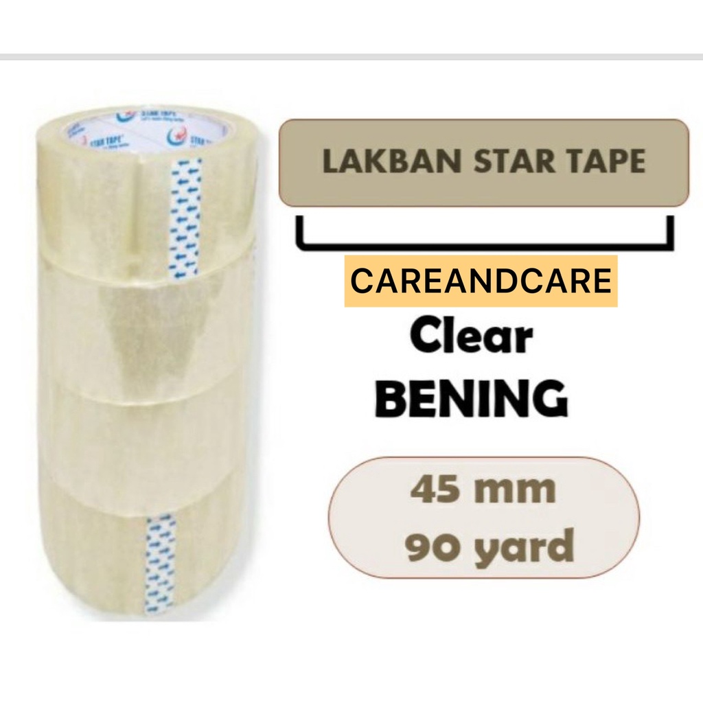 1PCS STAR TAPE LAKBAN CLEAR BENING (PUTIH), BENING &amp; COKLAT LENGKET STAR TAPE KUALITAS TERBAIK MURAH 90 YARD X 45MM (2INCH)