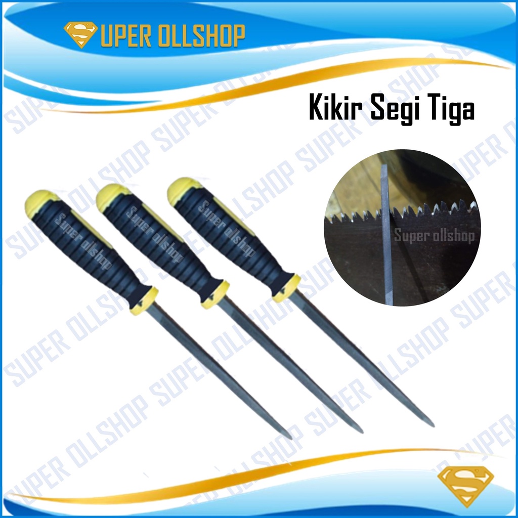 Kikir Gergaji Segitiga Gagang Karet Asah Graji Slim Taper Saw Files 4 Inch