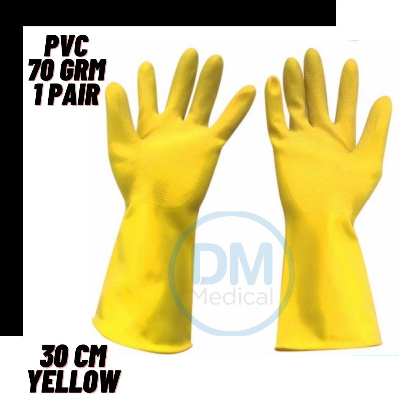 Sarung tangan Karet Latex Dotted  Rubber Hand Gloves Tebal Betkualitas 30cm 1 pasang kanan kiri segel