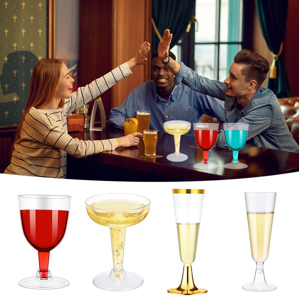 Solighter 10 Pcs Plastik Champagne Flutes DIY Rumah &amp; Dapur Sekali Pakai Transparan Daur Ulang Perlengkapan Pesta Cocktail Cups