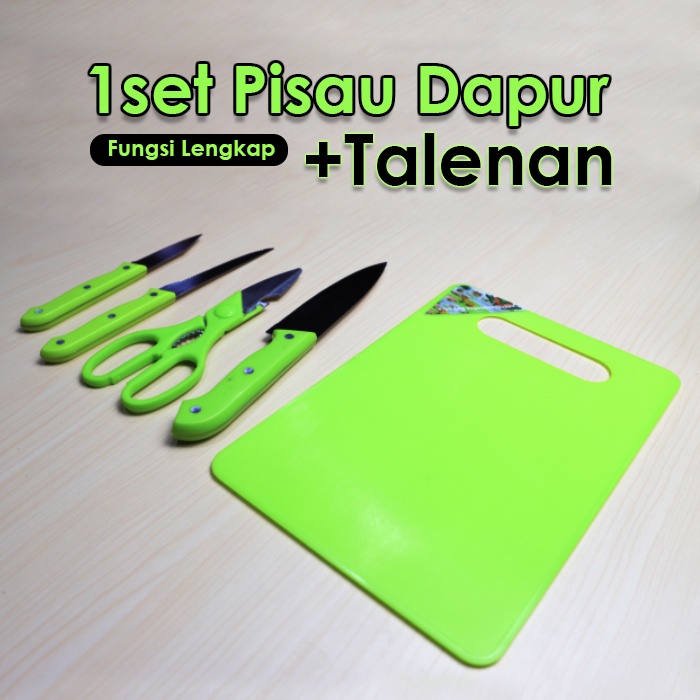 Pisau Dapur Set Telenan 5pcs Stainless Steel Warna | Pisau Daging | Pisau Sayur | Gunting Peralatan Dapur Import Rumah Tangga - J2 - 88_Blanketstore