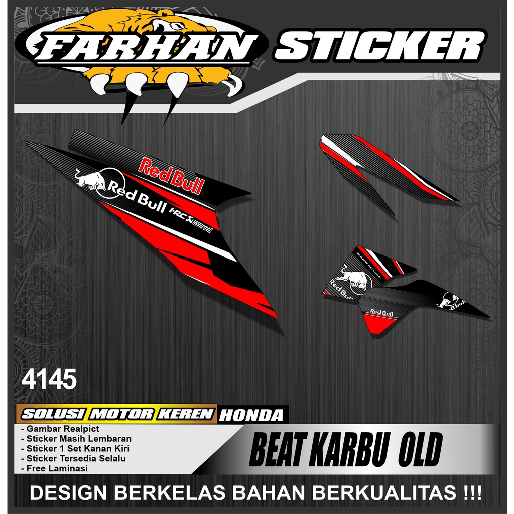 F4145 Sticker Striping Beat Karbu OLd Desain Red Bull Stiker Motor Murah Semi Full