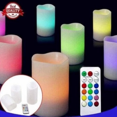 Jual Lilin Elektrik RGB 3pcs Besar LED Big Candle Remote Control Jumbo LED - Lilin RGB Limited