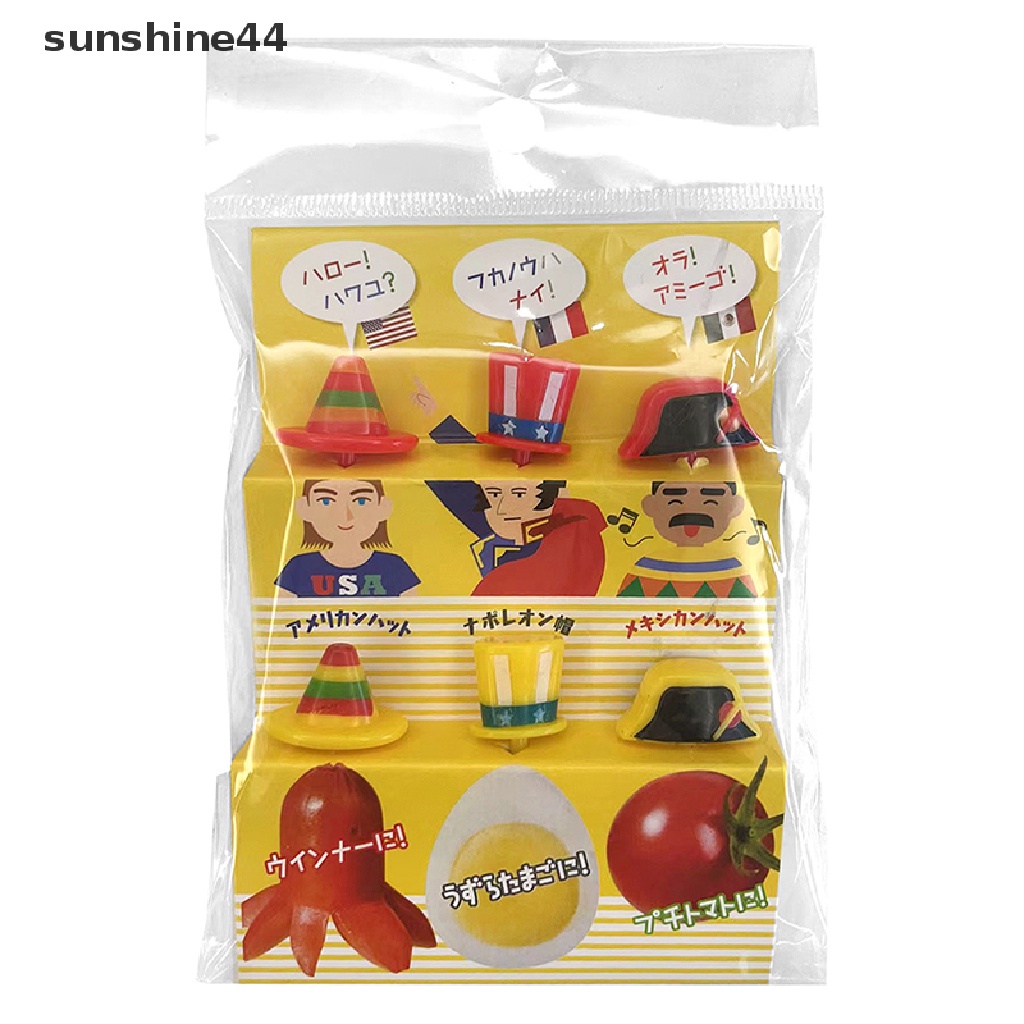 Sunshine 6Pcs Bento Sayur Balita Anak Garpu Buah Tusuk Gigi Topi Fruit Forks.