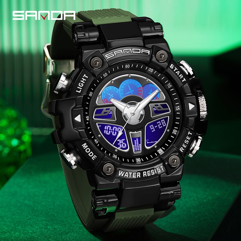 SANDA 3156 Jam Tangan Pria Digital Analog Tali Rubber Chronograph Anti Air WATCHKITE WKOS