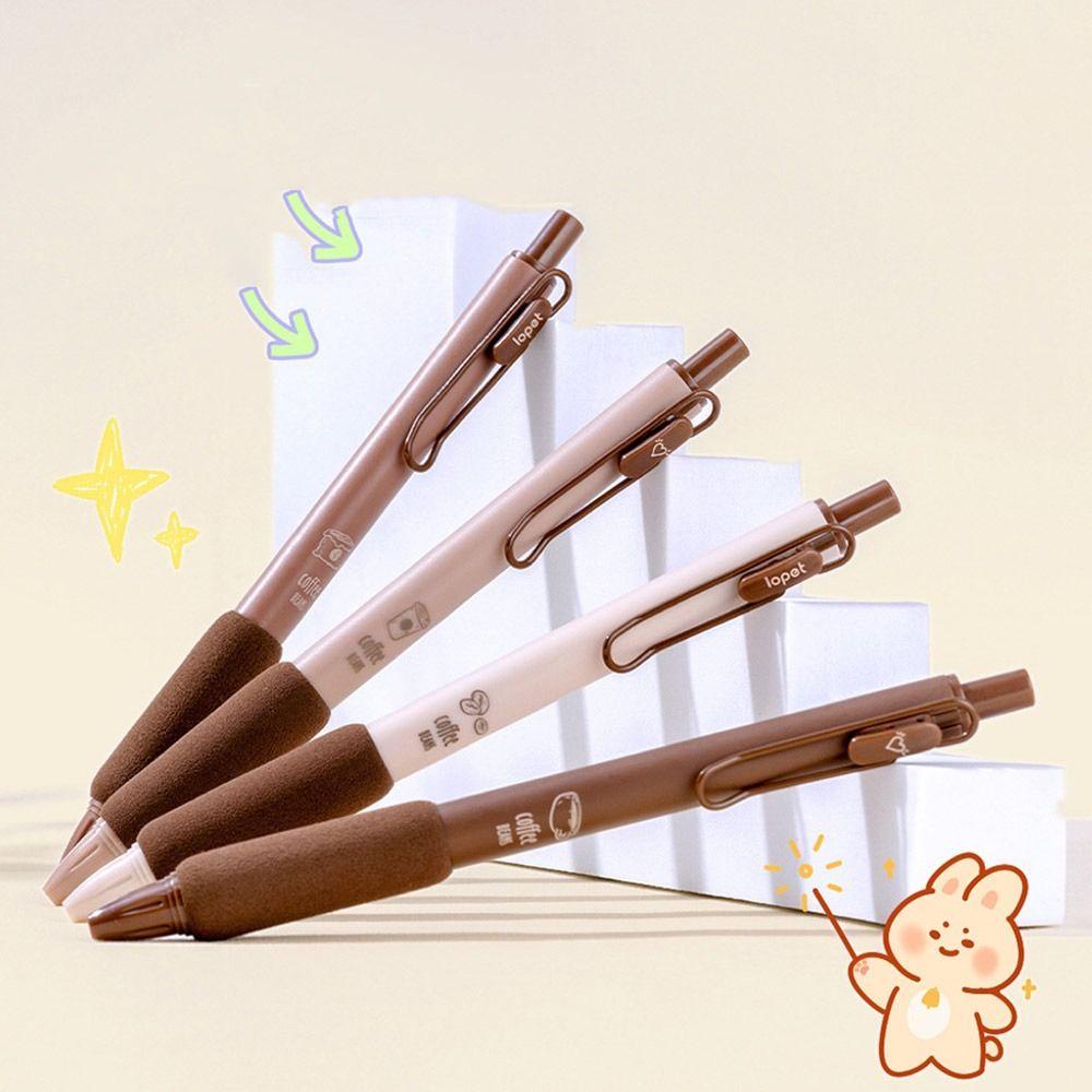 R-flower 4PCS Gel Pen Biji Kopi Untuk Menulis Kreatif Alat Tulis 0.5mm Pena Netral