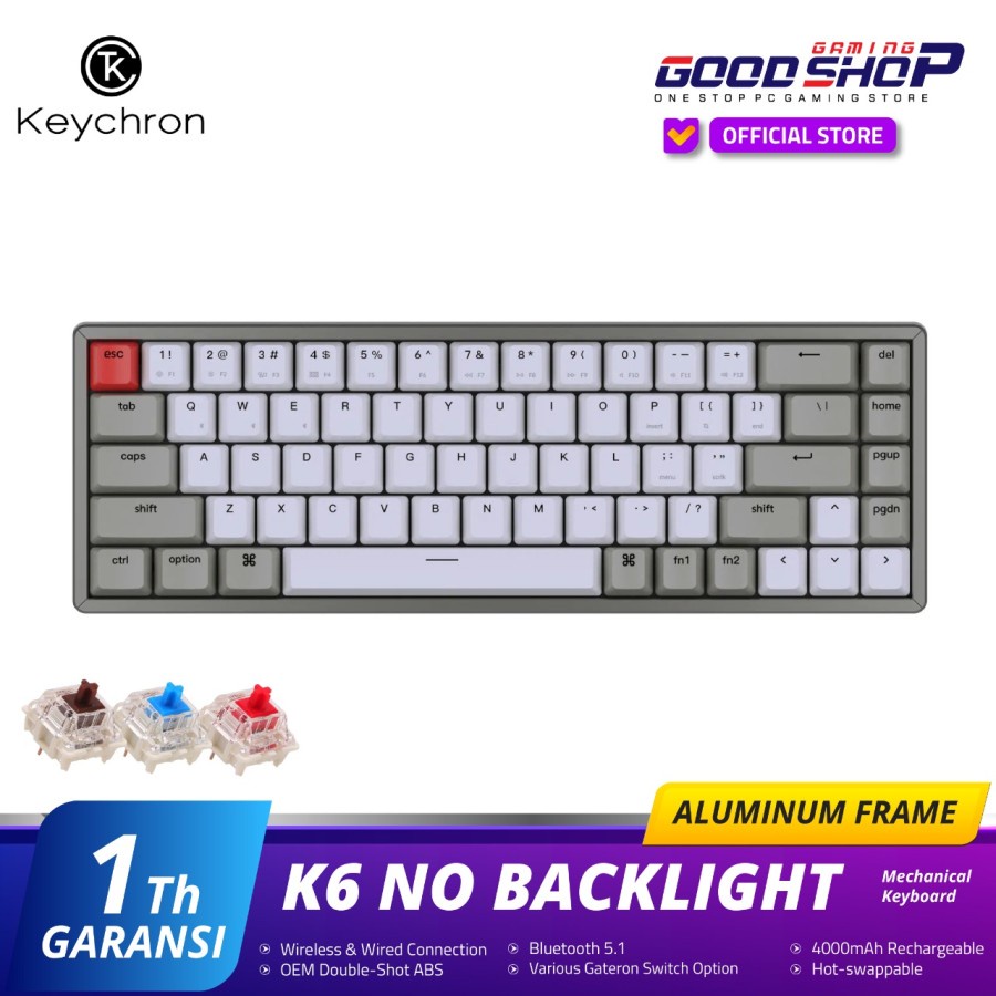 Keychron K6 Non Backlight Aluminum Frame Wireless Mechanical Keyboard
