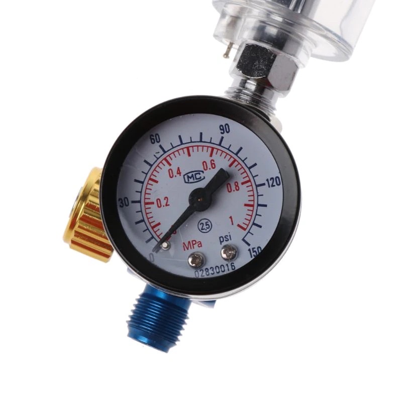 WENXING Spray Gun Air Regulator Gauge + In-line Water Trap Filter + EU Adapter - W101