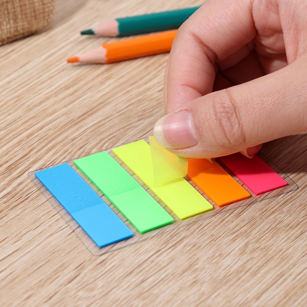 Mini Rectangle PET Sticky Note Bookmark Untuk Alat Tulis Kantor Dan Belajar Umum 5warna Loose Leaf Memo Index Sticky Note Isi Notebook Key Label Sticker