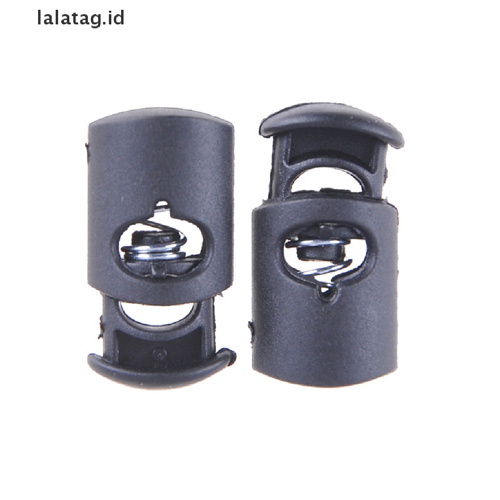 [lalatag] 10pcs/set Kunci Kabel Toggle Spring Clasp Stop Single Hole String Cord Plastik Hitam [ID]