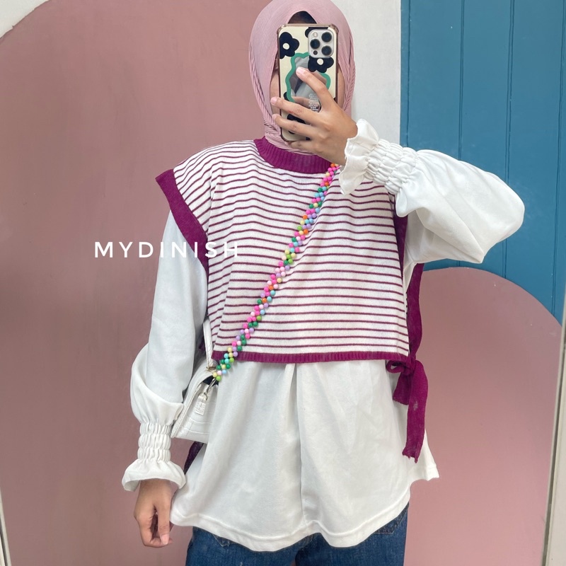 Laras Vest Stripy - Atasan Rompi Vest Wanita Motif Setrip