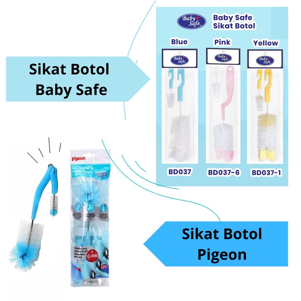 *NEW* Pigeon / Baby Safe Babysafe 2In1 2 In 1 Bottle &amp; Nipple Brush Basic - Sikat Botol Susu Nilon Nylon