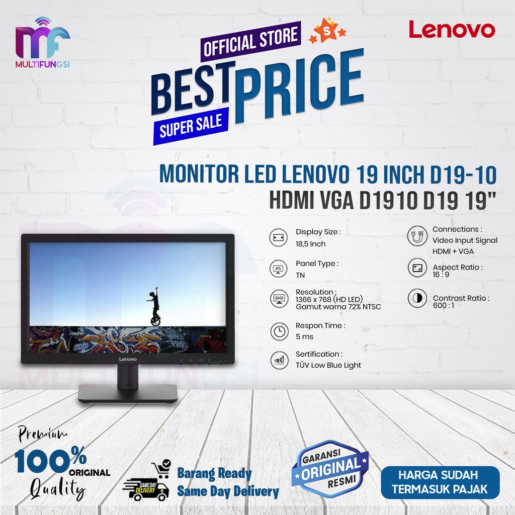 Monitor LED Lenovo 19 inch D19-10 HDMI VGA D1910 D19 19&quot;