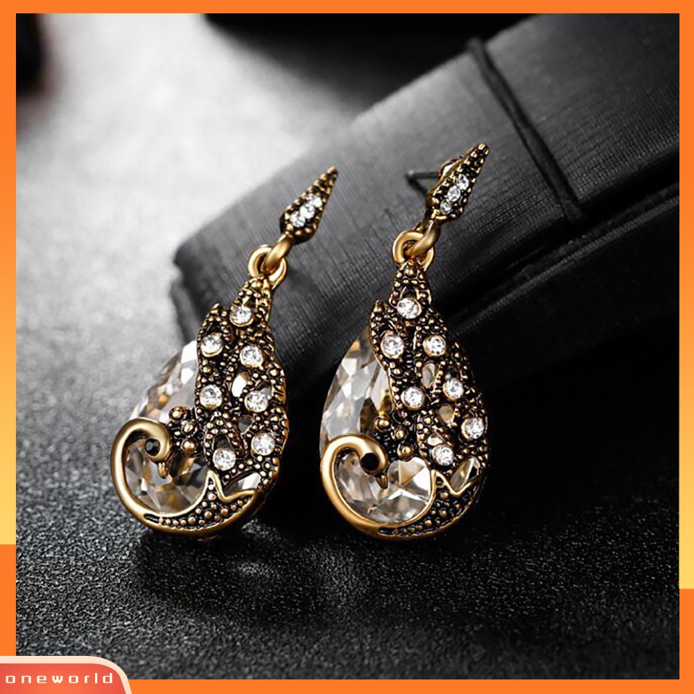 [oneworld] 3 Pcs Berlian Imitasi Anting Perhiasan Batu Permata Palsu Liontin Merak Fashion Kalung