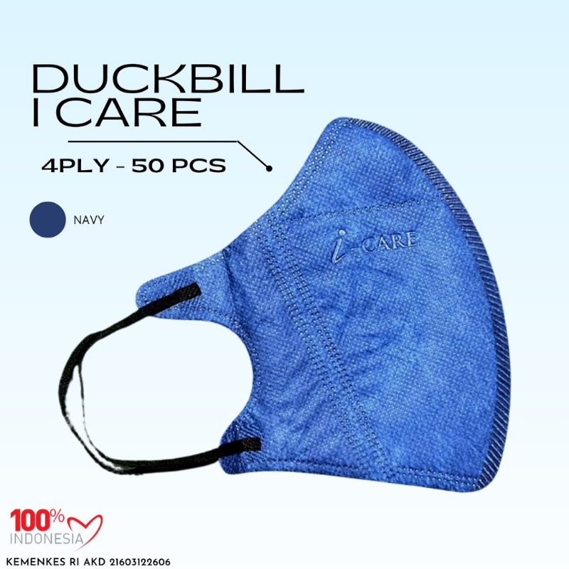 MASKER DUCKBILL I-CARE BIRU NAVY 4 PLY DISPOSABLE FACE MASK ISI 50 PCS