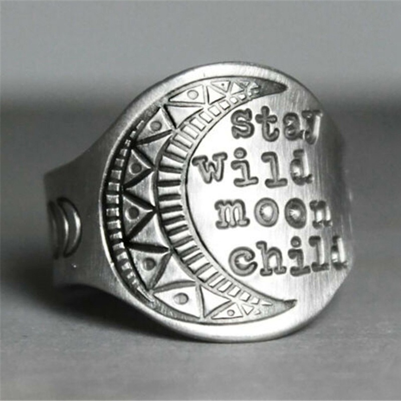 Perhiasan Fashion Pria Dan Wanita Vintage925 Sterling Silver'Stary Wild Moon Child' Ring Pasangan Cinta Cincin Ukuran 6-13