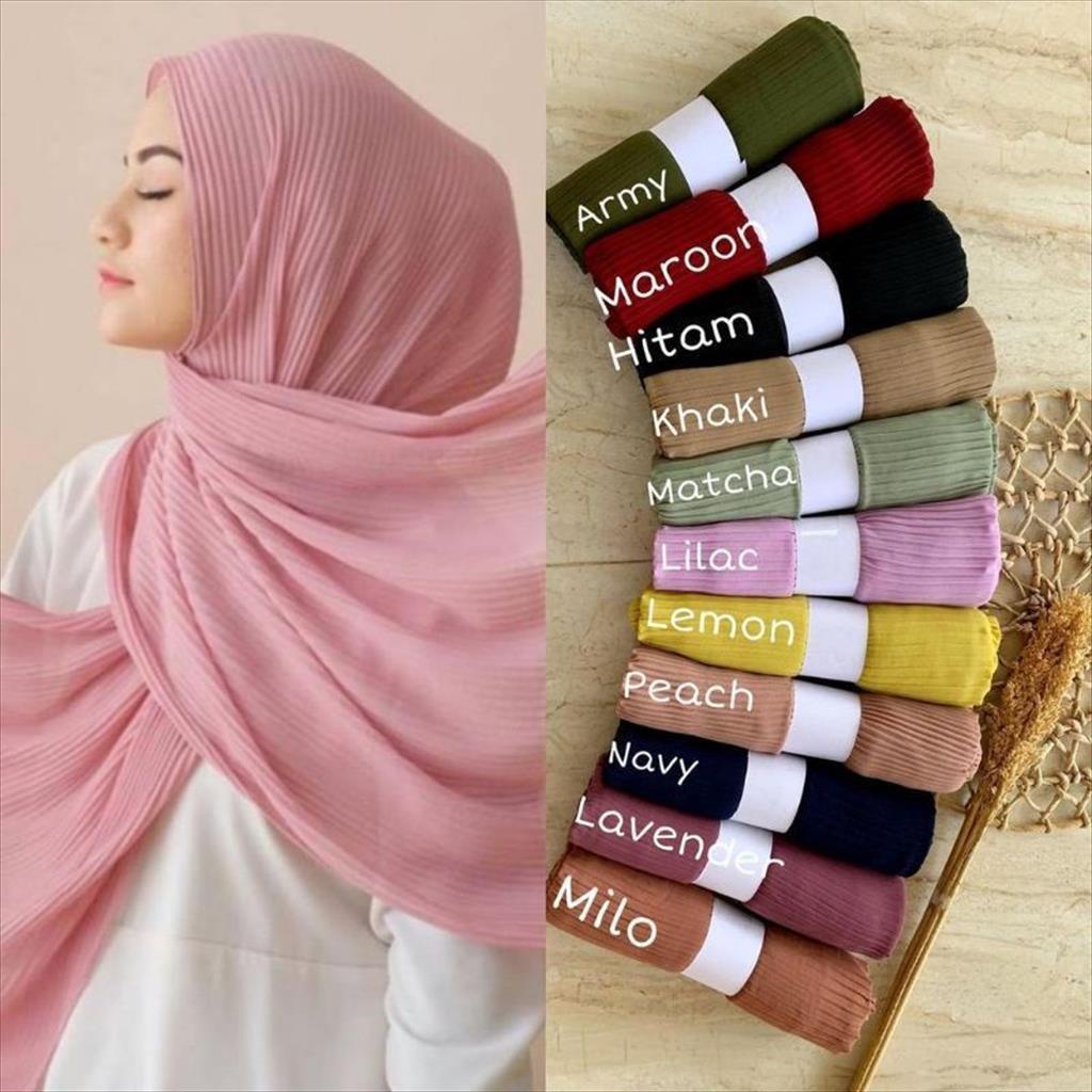 YA 180 - Kerudung Hijab Pashmina Full Plisket Pasmina Shawl Plisket uk 75x175cm.