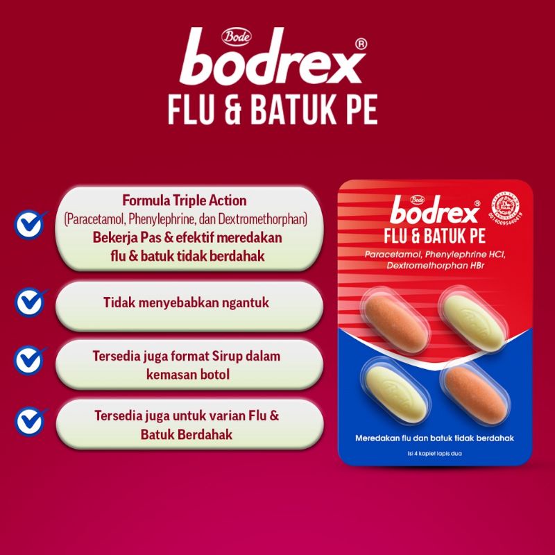 Bodrex 1 BLISTER @ 4 Kaplet - Flu Batuk Sakit Kepala Demam