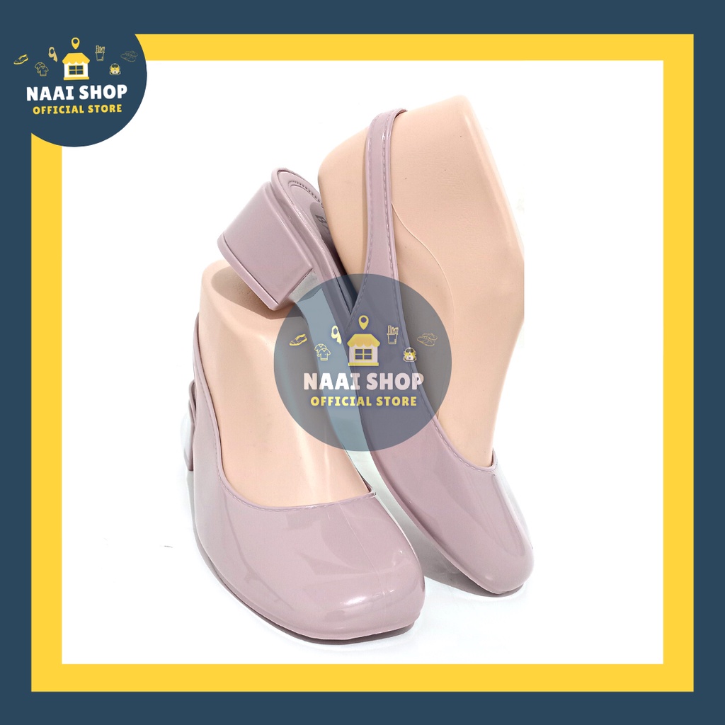 Sepatu Wanita Slingback Heels 5 CM Size 36-40 Jelly Shoes Plain Glosy Soft Color Selop Cewek Hak Tahu Sedang Murah Terlaris Slop Formal Kasual Korea Style Kekinian Jinjit Bahan Karet Slip On Tali Import Premium Kerja Kuliah Terbaru Balance 706-L Naai Shop