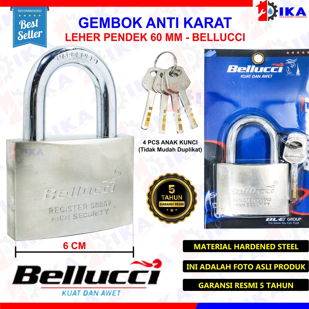 Gembok 60m Leher Pendek / Panjang Merk Bellucci 4.0 Original Belluci Gembok Kotak/ gembok