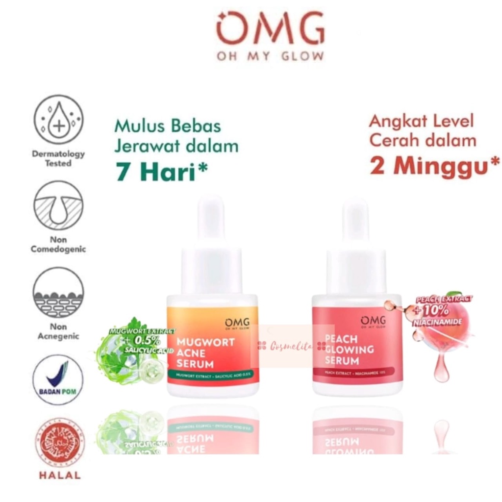 OMG OH MY GLOW Peach Glowing Serum 20 ml - Serum Pencerah untuk Kulit Sehat &amp; Glowing | Mugwort Acne Serum 20 ml