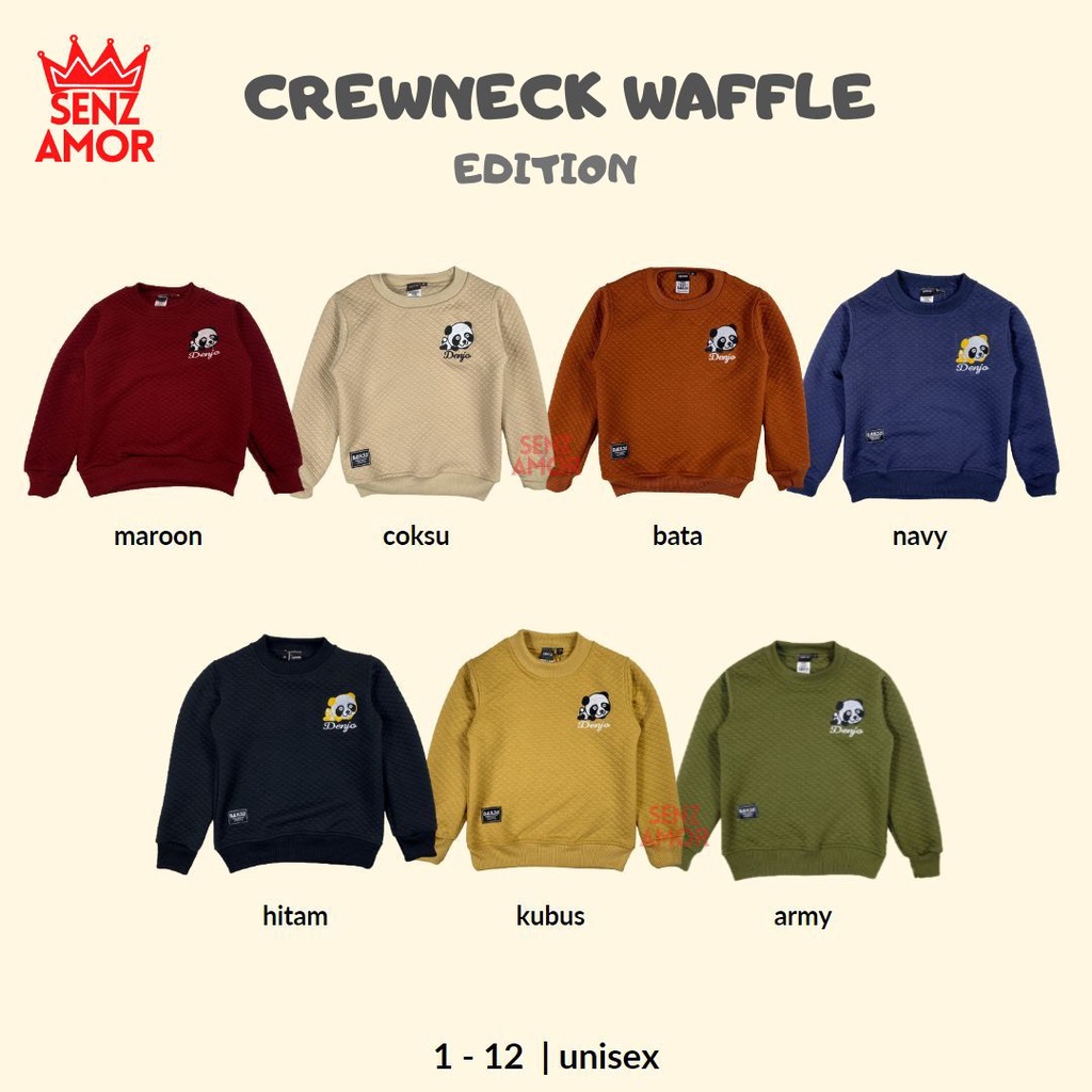 DENJO- Sweater Waffle Anak Laki Laki  1 - 12 Tahun BEST SELLER I Crewneck