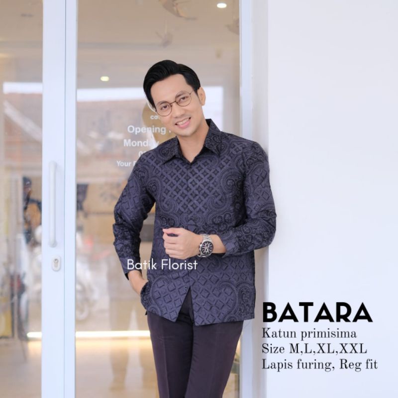 Barata Batik Hitam Blue Sof Lengan Panjang Pri Florist