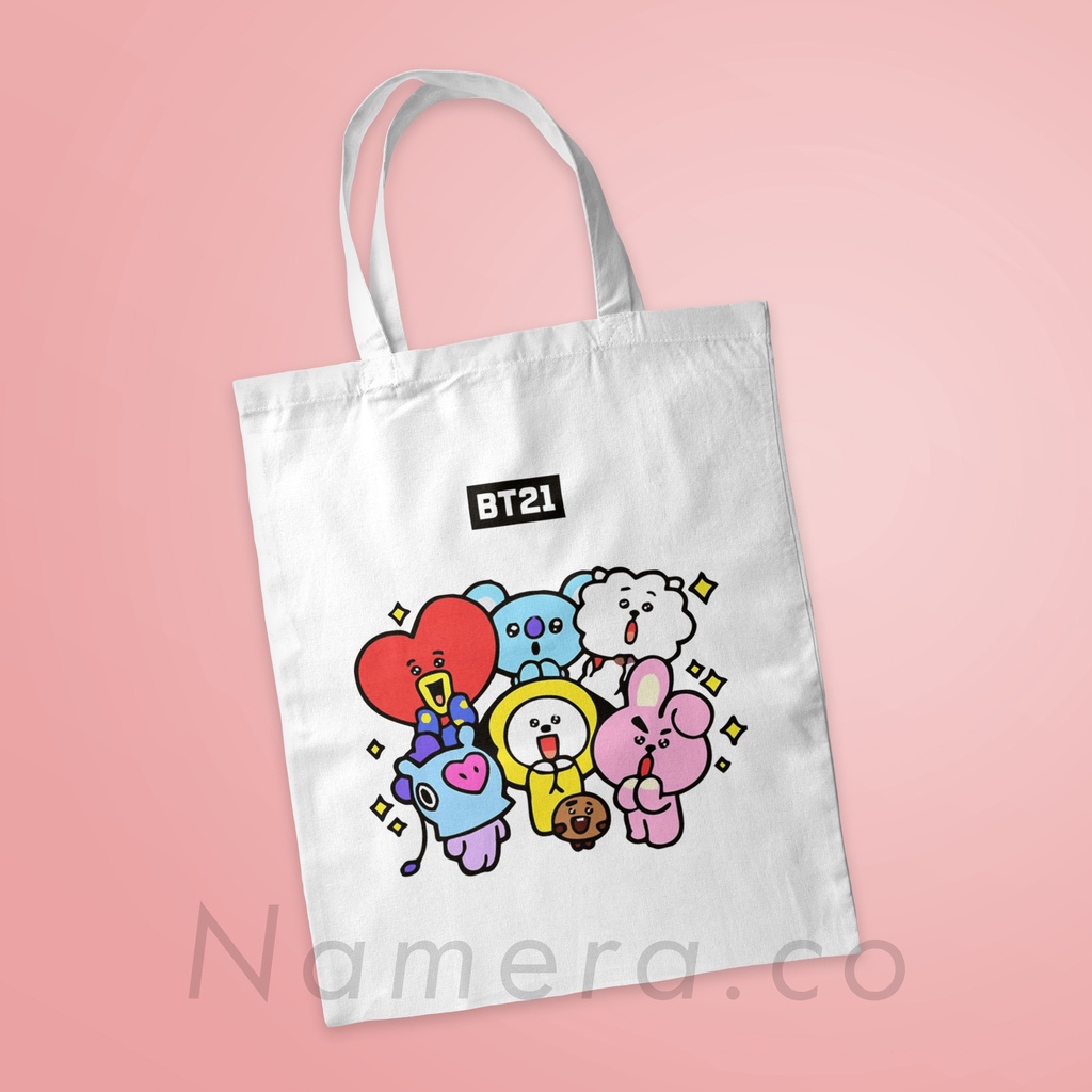 Tas Totebag BTS Kpop Korea Kanvas Premium Jungkook Jimin Taehyung Tote bag Full Resleting
