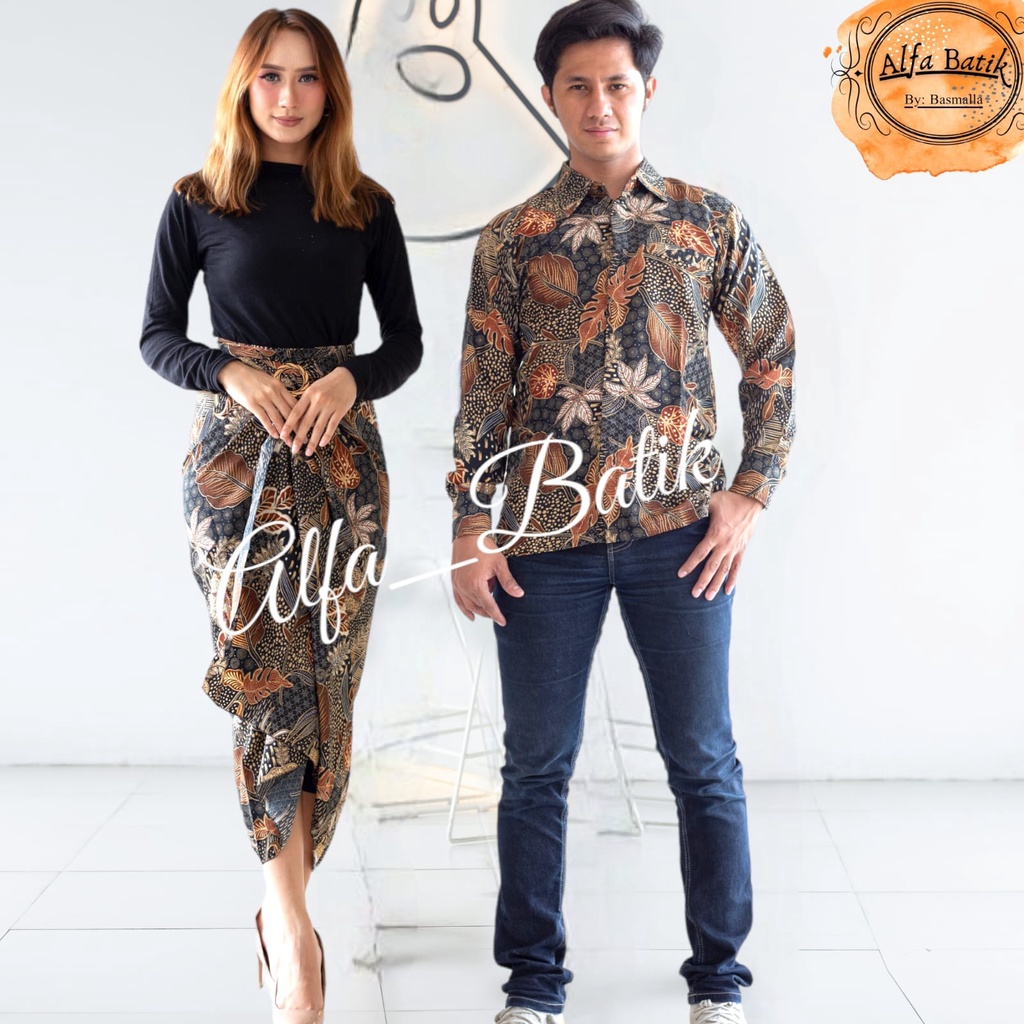 COUPLE BATIK SEKAR GOLD/COUPELAN KEKINIAN/COUPLE PESTA/COUPLE KONDANGAN/COUPLE LILIT KEMEJA