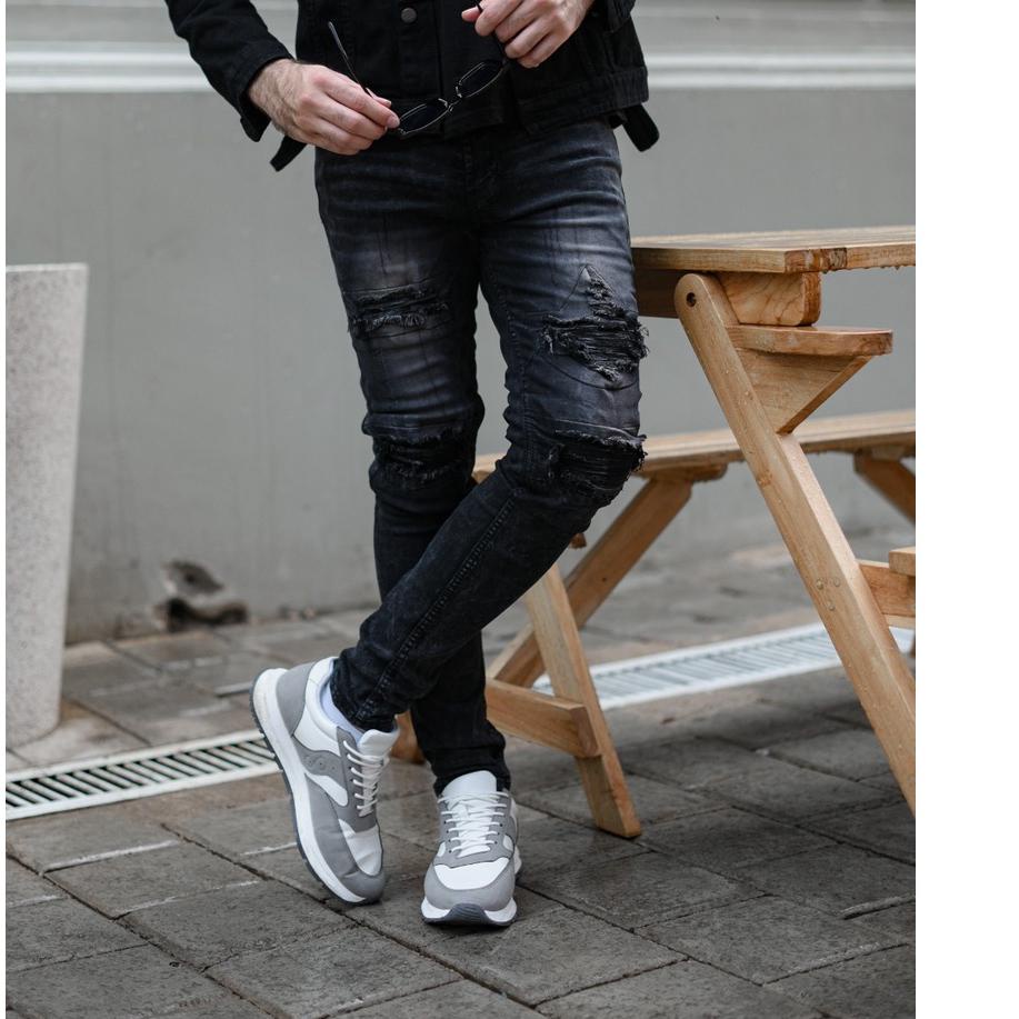 RVN244 Weird Jeans - Austin Black - Celana Jeans Pria Skinny Slimfit Ripped Sobek Tambal $$$