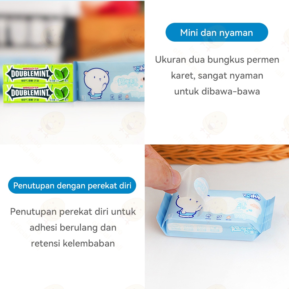 Lacoo Tissue basah mini Tisu basah karakter wet wipes 1 pack isi 8 bungkus