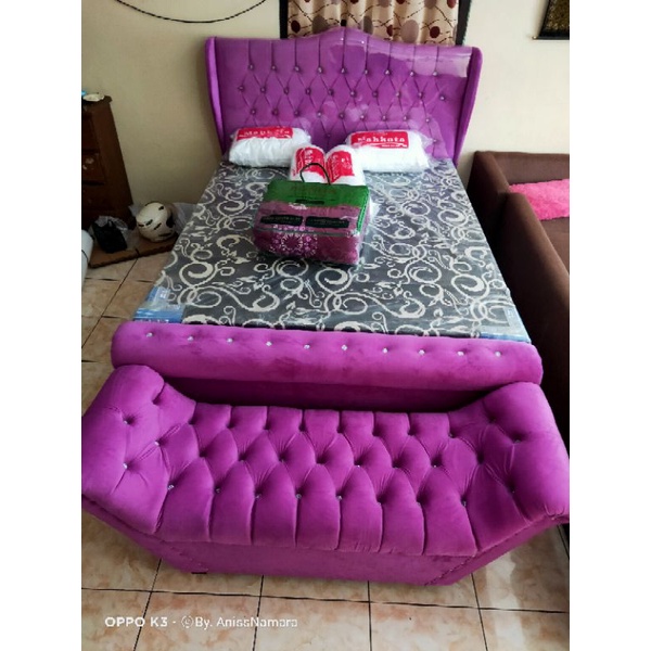 paket hemat Divan set sandaran + sofa kasur busa royal foam 160x200x30 bedcover set sprei Bonita 2 b