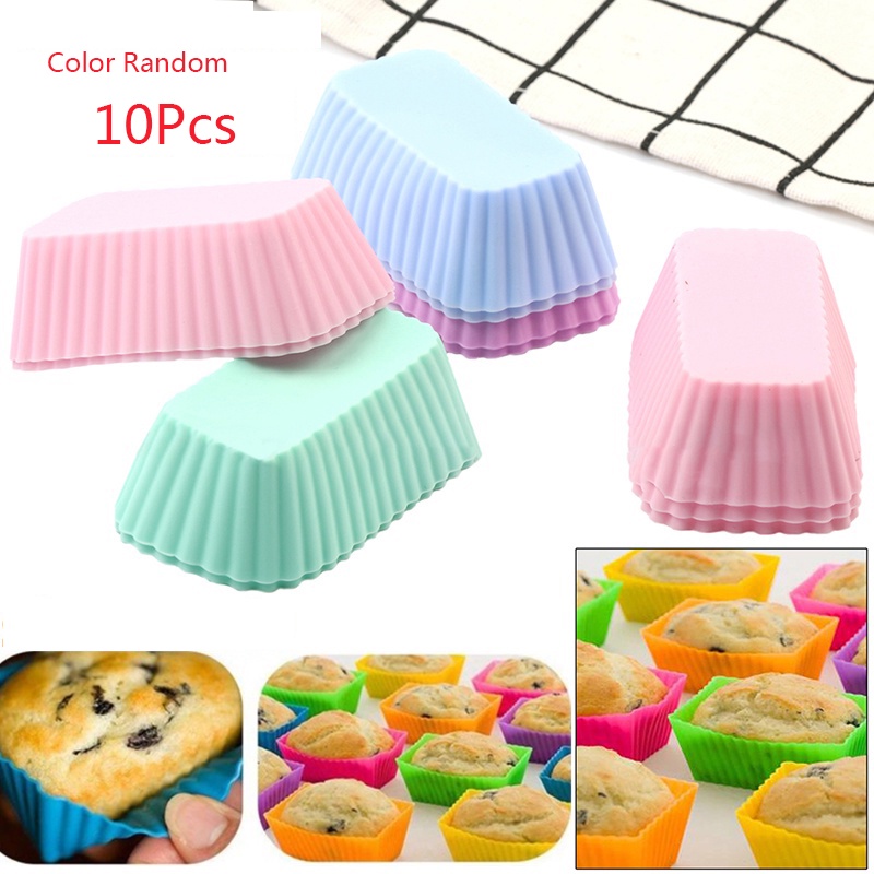 10Pcs/Set Cetakan Muffin Cupcake/Bentuk Persegi Panjang Bahan Silikon Untuk Dapur