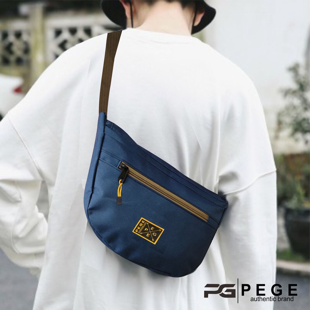 Tas Selempang Bahu Slempang Polos PEGE Slingbag Pria Model Trendy Casual Bahan Tebal - PG 8915